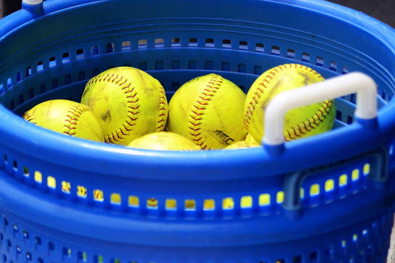 A basket of softballs sit in Duke’s dugout in Durham, North Carolina on Friday, May 16, 2025.